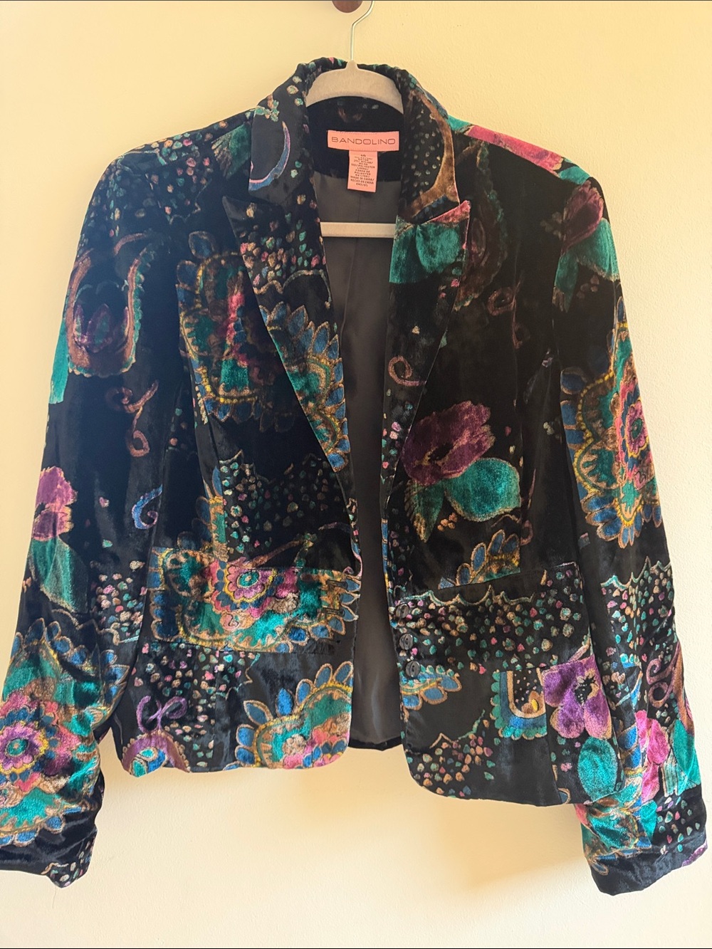 Bandolino Black Velvet Floral Velvet Blazer with Teal & Purple Accents